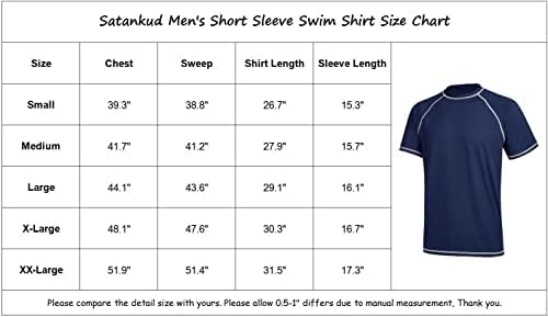 Satankud машки upf 50+ Rashguard Swim Tee Краток ракав за трчање кошула за пливање за пливање кошули за вежбање
