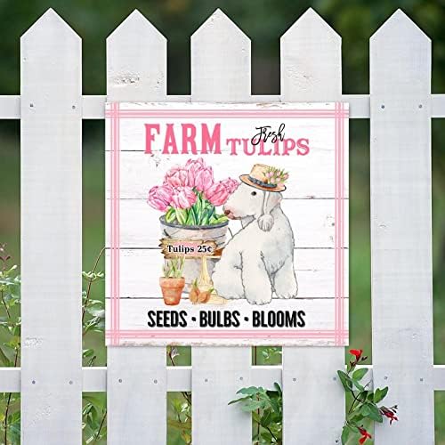 Дрвени знаци фарма свеж цвет пазар што виси wallиден знак розови лалиња германски овчарски кучиња фарма куќа стил wallид декор рустикален