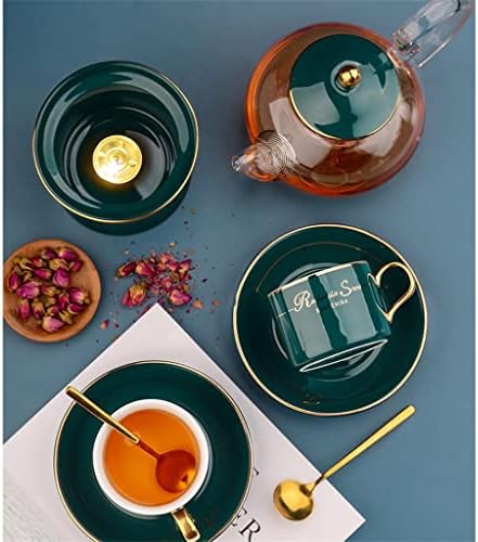 N/A English попладне чај чај сет нордиски варен чај со цвеќиња од чај со цвет чајник, поставена свеќа за греење керамичка база (боја: а, големина