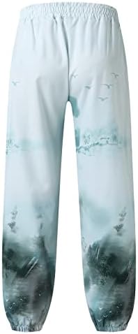 Машки панталони со џебови лето лабава вклопена бохо-баги обична пот панталони вратоврска еластична половината со права нога панталони