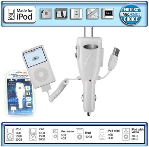 Преносен 4-насочен полнач за iSuperCharge за iPod 1-ви преку 5-ти генерации како што се гледа на ТВ