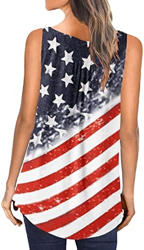 Тинејџерски девојки Американски блузи со знаме Хенли плоштад вратот блузи со безиерски салон без ракави, боја архаични блузи xa