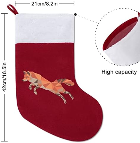 Полигонална лисица за Божиќни чорапи со кадифен камин виси за декор за домашно дрво