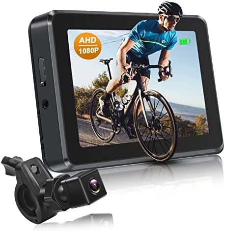 Камера со огледало на велосипед Атованка со агол од 115 °, 4,3 HD 1080p монитор за монитор заден поглед на задниот поглед, велосипедска камера