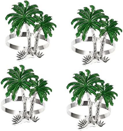 Bestoyard кокосова салфетка тока летен декор зелена декор биро топер 4 парчиња месинг салфетка прстен хавајски салфетки прстени летни салфетки