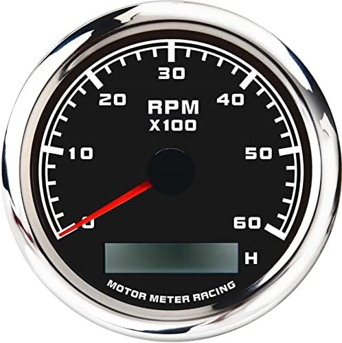 Моторни мерачи трки W PRO 85mm 3-3/8 Тахометар 6000 вртежи во минута со час мерач водоотпорен црн бирање бело LED за автомобил
