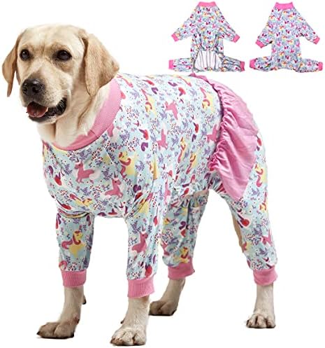 Lovinpet Голема раса кучиња пижами - лесен стрипти -плетено куче џеми, еднорог морска печатена кучиња PJ, големи кучиња, миленичиња PJ/xxl