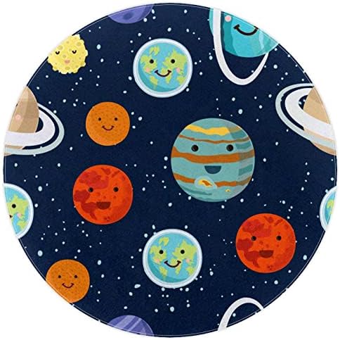 Llnsupply 4 ft круг килим за игра со низок куп, галаксиски простор соларна земја Марс Смајли сино бебе ползи подни душеци игра игра