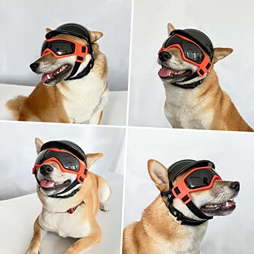 Очила за кучиња Пелесо за мали кучиња со шлем, очила за сонце од 2 парчиња кучиња и кацига за кучиња поставени за мало средно куче на отворено