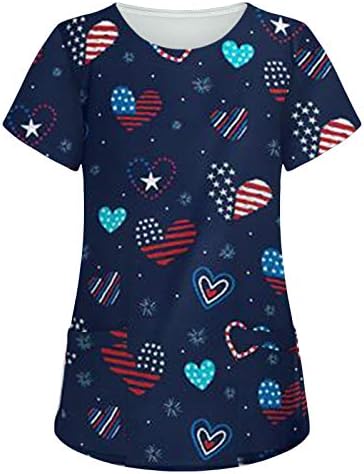 4 јули Маици За Жени Американско Знаме Летни Кошули Со Кратки Ракави Против Вратот Со 2 Џебови Блузи Празнична Секојдневна Работна Облека