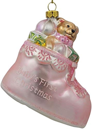 Теди мечка во розов чизми на бебето првиот божиќен украс 3,25 инчи