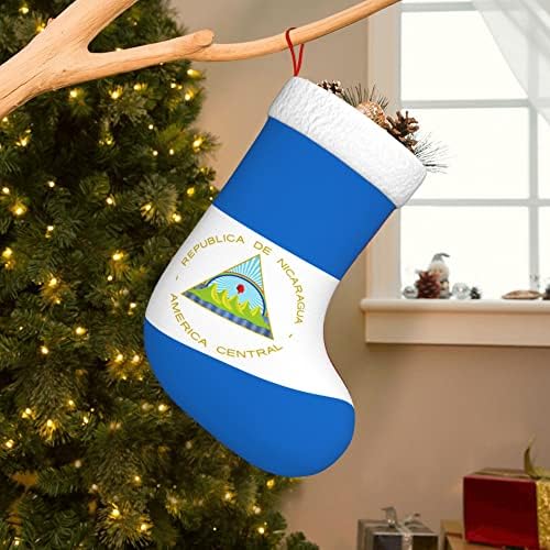 QG ZZX Божиќни чорапи со бело супер меко каден манжетно знаме на Nicaragua Божиќни чорапи Божиќни украси порибување