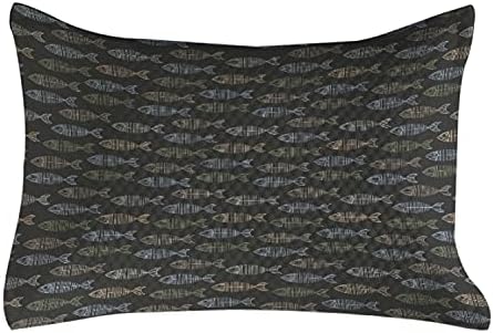 Ambesonne риба ватирана перница, гроздобер геометриски дизајн на животни со линии ретро морска шема риба скелет слика, стандардна обвивка