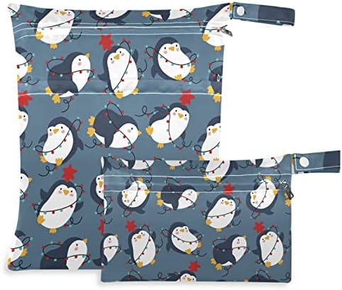 Ззххб Среќен Божиќ Пингвин Водоотпорен Влажна Торба Еднократно Ткаенина Пелена Влажна Сува Торба Со Патент Џеб За Патување Плажа Базен