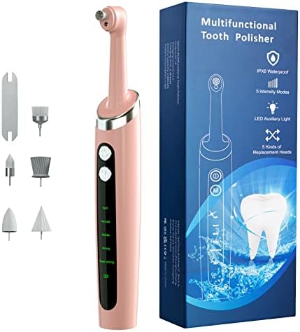 Electiveеое заби полисер електричен професионалец, комплет за полирање на заби со 5 глави за замена и 5 режими за чистење, USB полнење, IPX6 водоотпорен,
