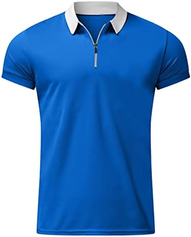 HDDK MENS ZIPPER POLO кошули лето кратки ракави во боја блок на врвови за работа тенок вклопат обични голф -врвови за голф, врвови
