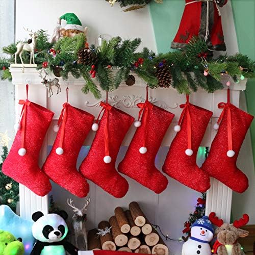 Bstaofy сет од 6 18 '' Црвени Божиќни чорапи уникатни Божиќни украси за украси за деца за деца на деца на деца на Божиќен празник