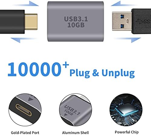 Duttek USB Cенски до USB Femaleенски адаптер 3.1 Gen2, USB 3.1 A до USB типот C адаптер двострана 10 Gbps Податоци за поддршка