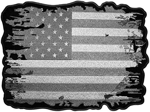 Кожа Врховен патриотски покорен сиво и сребро потресено американско знаме извезено везено велосипедско крпење-сива боја