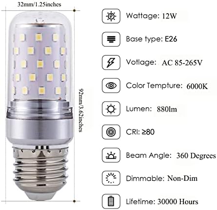 E26 LED Светилки ОД ПЧЕНКА 12W LED Светилки ЗА Свеќи 100W Блескаво Светилки Еквивалентно, Ладно Бело 6000K ЗА Станбено И Комерцијално Осветлување,