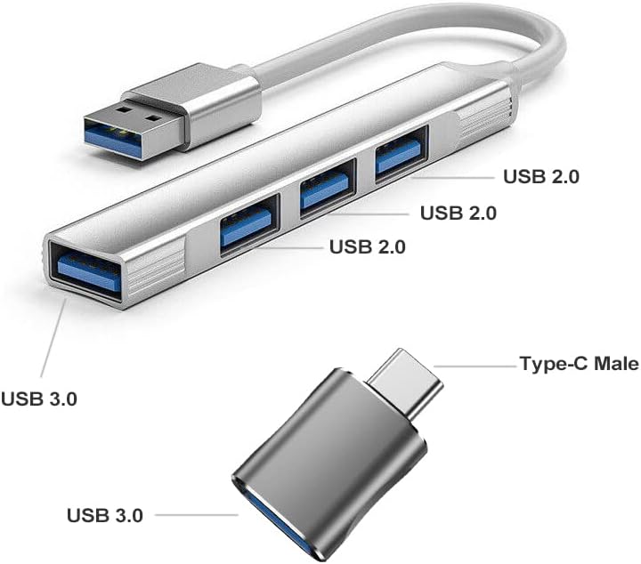 JIALUU 4 Порти USB Центар, СО USB Женски До Тип C Машки Адаптер, USB 3.0 БРЗ Пренос НА Податоци USB Сплитер, Компатибилен За Лаптоп, КОМПЈУТЕР,