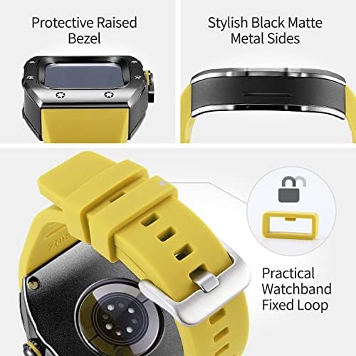 БИНЛУН Компатибилен со Apple Watch Band 45mm 44mm 2 Пакувајте Силиконски Ленти За Часовници со Цврст Метал Комплетна Заштитна Обвивка За Браник