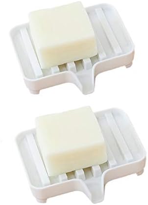 Исцедување сапун за сапун, држач за сапун со одвод во водопад кујна кујна countertop сапун сапун за сапуни алишта 2 парчиња бела пластична водоотпорна