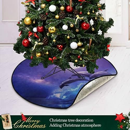 Jiихуан новогодишна елка стојат душек водоотпорен ноќен океан три разиграни делфини што скокаат дрва душеци 28,3 инчи новогодишна