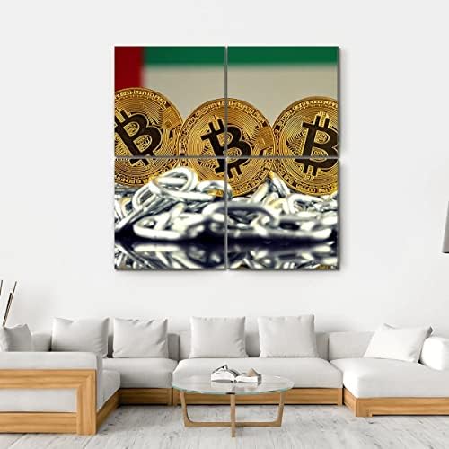 Ерго Плус Обединети Арапски Емирати знаме Bitcoin Wallидна уметност Зачудувачка истегната сликарска слика Подготвено за виси за домашен декор