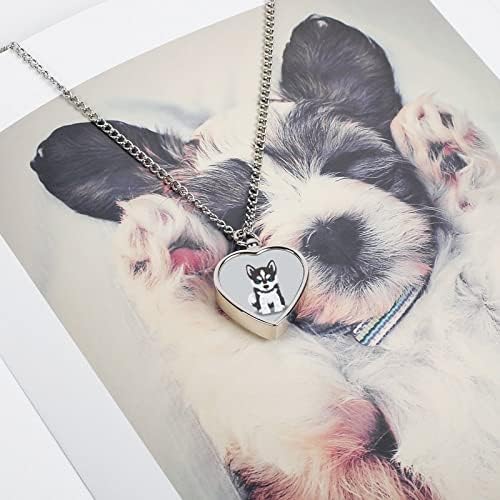 Сибирско хаски кученце урдан ѓердан срце сребро урн, приврзок за чување накит за миленичиња пепел со комплет за полнење
