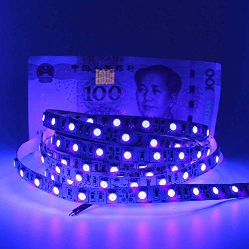 UV/Ultraviolet LED лента светло виолетова SMD 5050 16.4FT/5M 300 LED диоди 12V LED светло за забава во затворен простор, боја на
