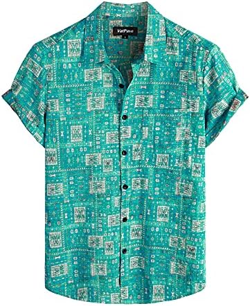 Vatpave mens предниот џеб Хавајски кошули Обични цветни кошули со кратки ракави со кратки ракави на плажа тропски кошули