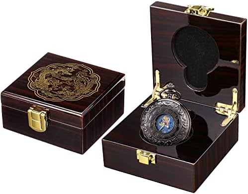Механичко џеб часовник за мажи за мажи, гроздобер џеб часовник со ланец римски броеви, џебни часовници со кутии и ланци за подароци