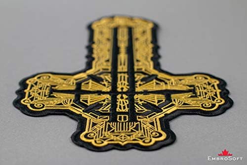 Ghost Band Grucifix Cross Patch со златна шема - Papa Emeritus везени закрпи за железо - Амблем за везење со метали - Ironелезо вклучено и шијте