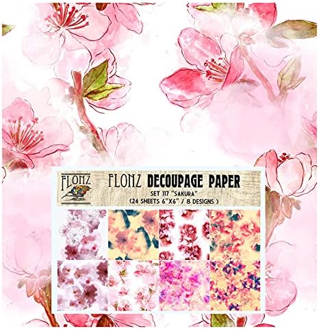 Decoupage Paper Pack Сакура, пролетна цветна цреша гроздобер стилизирана хартија за шема за декопаж, занает и белешка