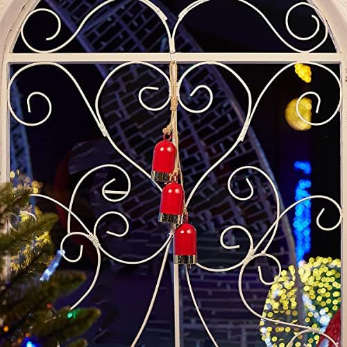 Закачалка За Копче За Божиќна Врата, Комплет од 3 Закачалки за Врата Од Кравјо Ѕвоно, Украси За Обесени Црвени/Златни Ѕвона За Божиќни Празници