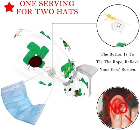 2 пакувања прилагодливи работни капачиња буфантна капа со копчиња затегната лента вратоврски на вратоврските за чистење за жени за жени, оставаат