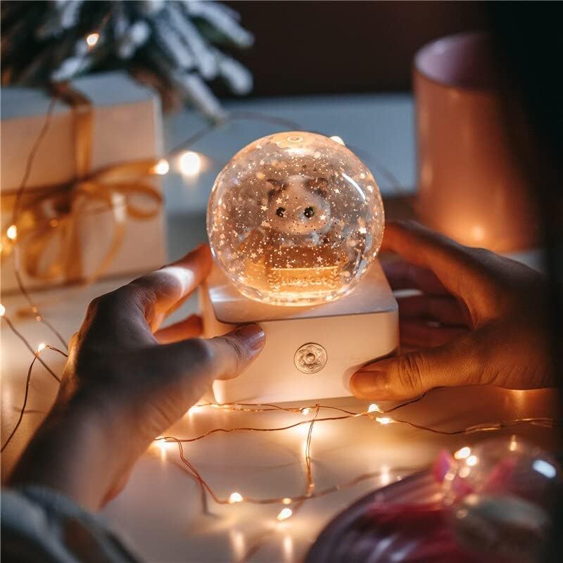 Божиќен снежен глобус со музика светлечка кристална топка слатки животни стаклена топка биро украси украси домашни украси подароци