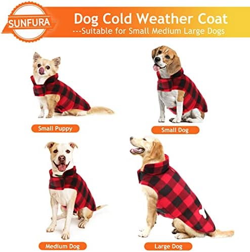 Sunfura Plaid Dog Coat, британски стил куче зимска јакна на отворено кучиња елек со ветерно јака и дупка за поводник, биволско карирано