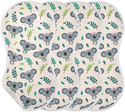 Xigua koala muslin baby burp ткаенини, 4 пакувања чисти памучни бебиња за бебиња, абсорбента и мека крпа од крпа за новороденчиња за девојчиња
