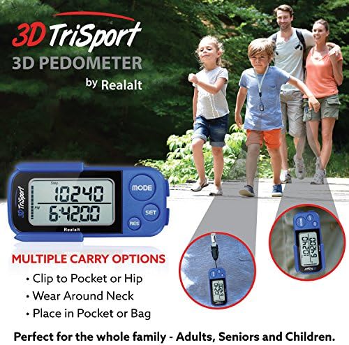 3DTriSport Walking 3D педометар со клип и лента, бесплатна ebook | 30 дена меморија, точен шалтер за чекор, милји од далечина на одење/км, калориски