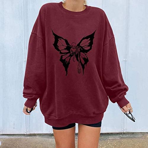 Ракав Пуловер Пеперутка Обична Женска Блуза Печатење Врвови Долга Дуксер Женска Блуза