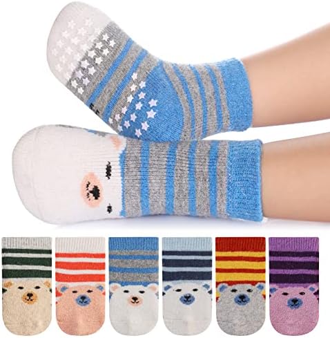 6 пара бебе момче девојче кои не се лизгаат чорапи дете дете зимска густа мека волна деца топли чорапи со костец