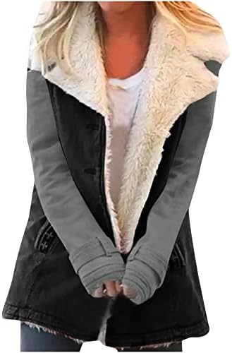 Hutjdha inments зимска топла преголема јакна Sherpa Fuzzy Fleece јакна поштеди на палто за руно од надворешна облека со џебови