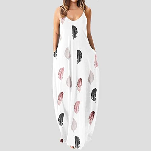 Дами макси фустан летен градиент во боја блок шпагети каизол камизола долги фустани обични високи половини лабави фустан