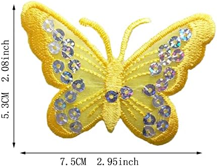 3 -часови живописно светло жолта пеперутка железо на шиење на лепенка, извезена значка за амблем за лепенка за ранци, фармерки, здолниште