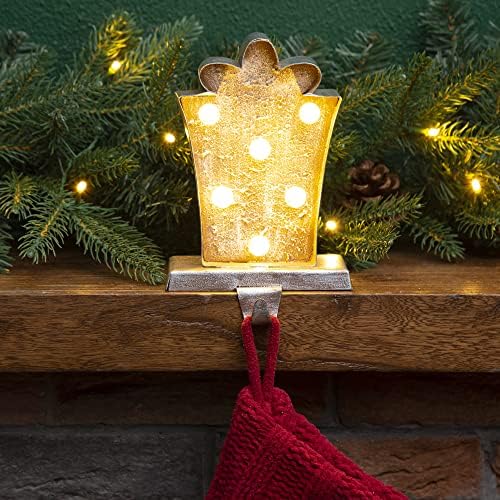 Глицом Божиќности за порибување на Божиќ, жолто подарок кутија LED осветлена Божиќна декорација