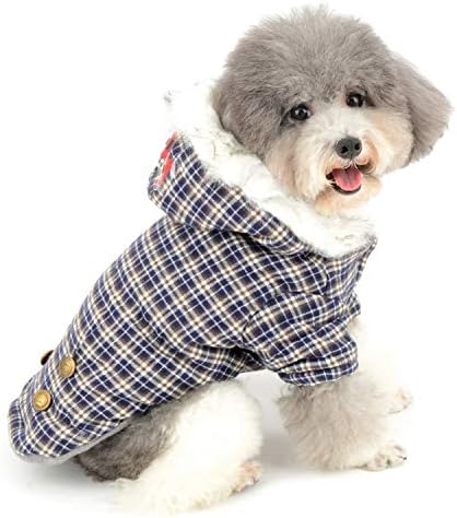 Зунеа мало куче зимско палто со карана карирана руно кутре облека супер мек топол памук поставен чихуахуа џемпер од худи ладно време облека