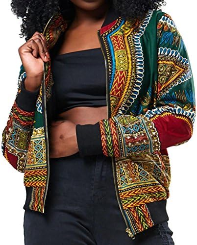 Kulyvon Women African Print Долг ракав Дашики кратка јакна есен случајна облека
