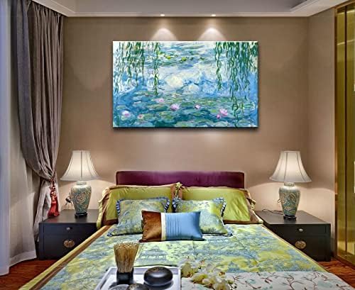 Claude Monet Canvas Wallидна уметност - Вода лилјани класично сликарство уметничко печатење со врамена слика за домашна канцеларија